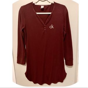 Calvin Klein Women’s Long Sleeve Sleepwear Nightgown Burgundy Size S